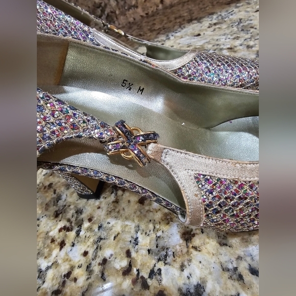 Margaret Jerrold Vintage Sparkly Heels Womens Size 5.5 Made In Spain - Picture 3 of 10